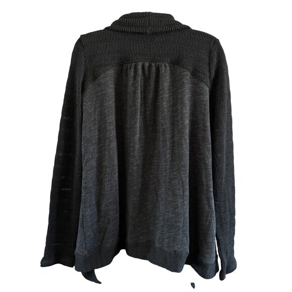 Lucky Brand Womens Cardigan L Open Front Knit Black Heathered Draped - Picture 2 of 7